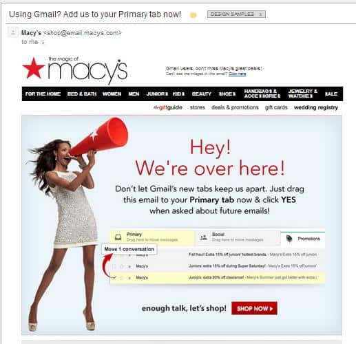 emal message from Macy's