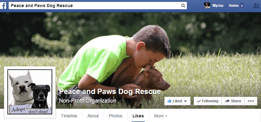 Peace and Paws Dog Rescue's Facebook page