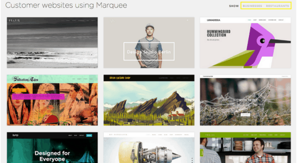 Examples of websites created using the same Squarespace template.