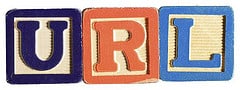 The letters URL spelled out in blocks