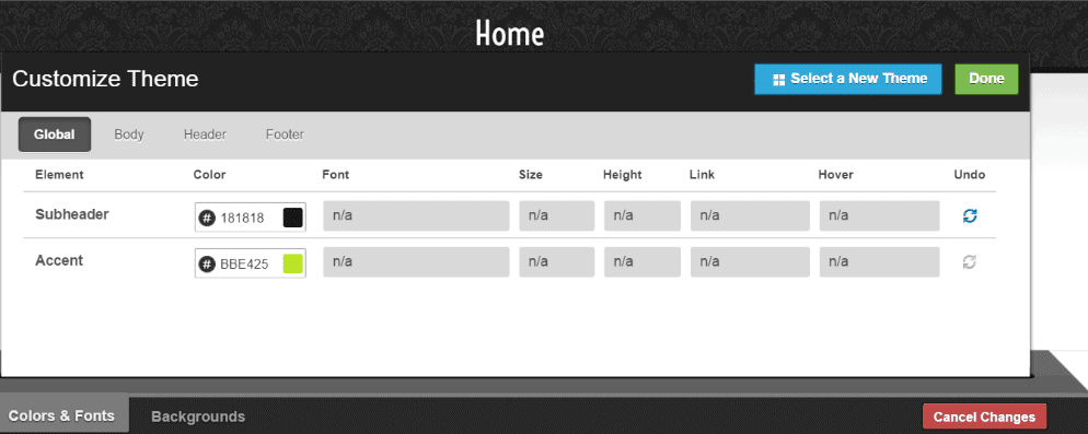 Webs Theme Customizer