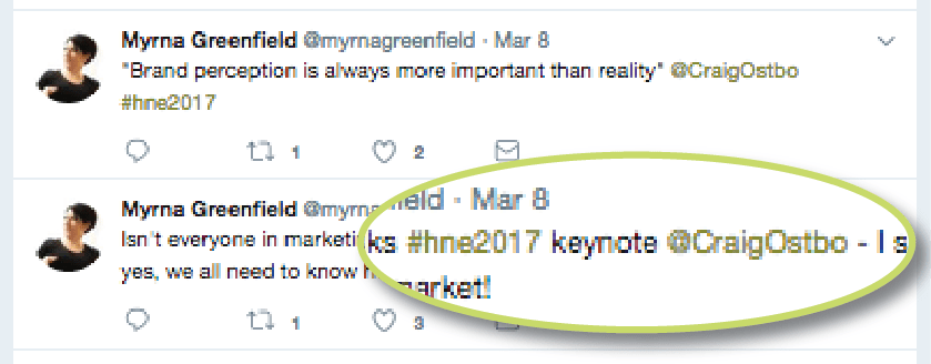 Example of Myrna Greenfield live tweeting