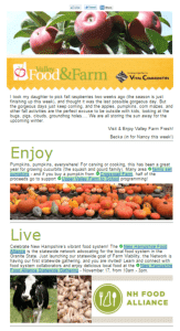 Sample newsletter from the Valley Farm Fresh campaign.