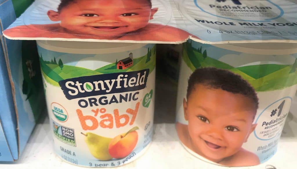 Stonyfield Yobaby container balances head and heart